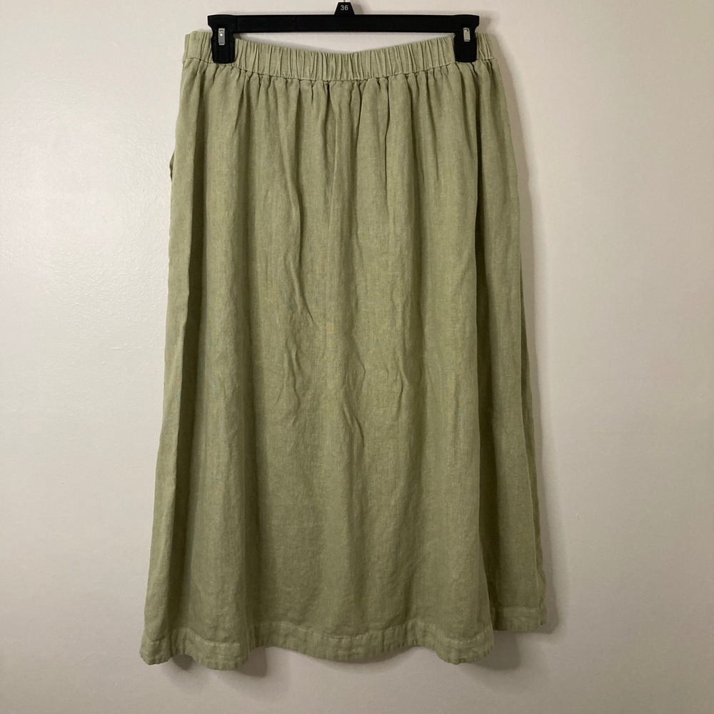 Sage Green Linen Blend Button Front Midi Skirt L Universal Thread Boho Coastal - Picture 6 of 12
